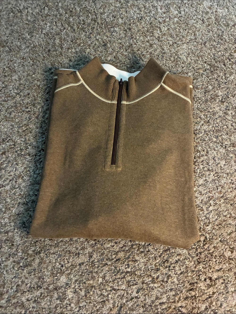Cutter & Buck Men's Brown Quarter-Zip Sweater with Contrast Stitch